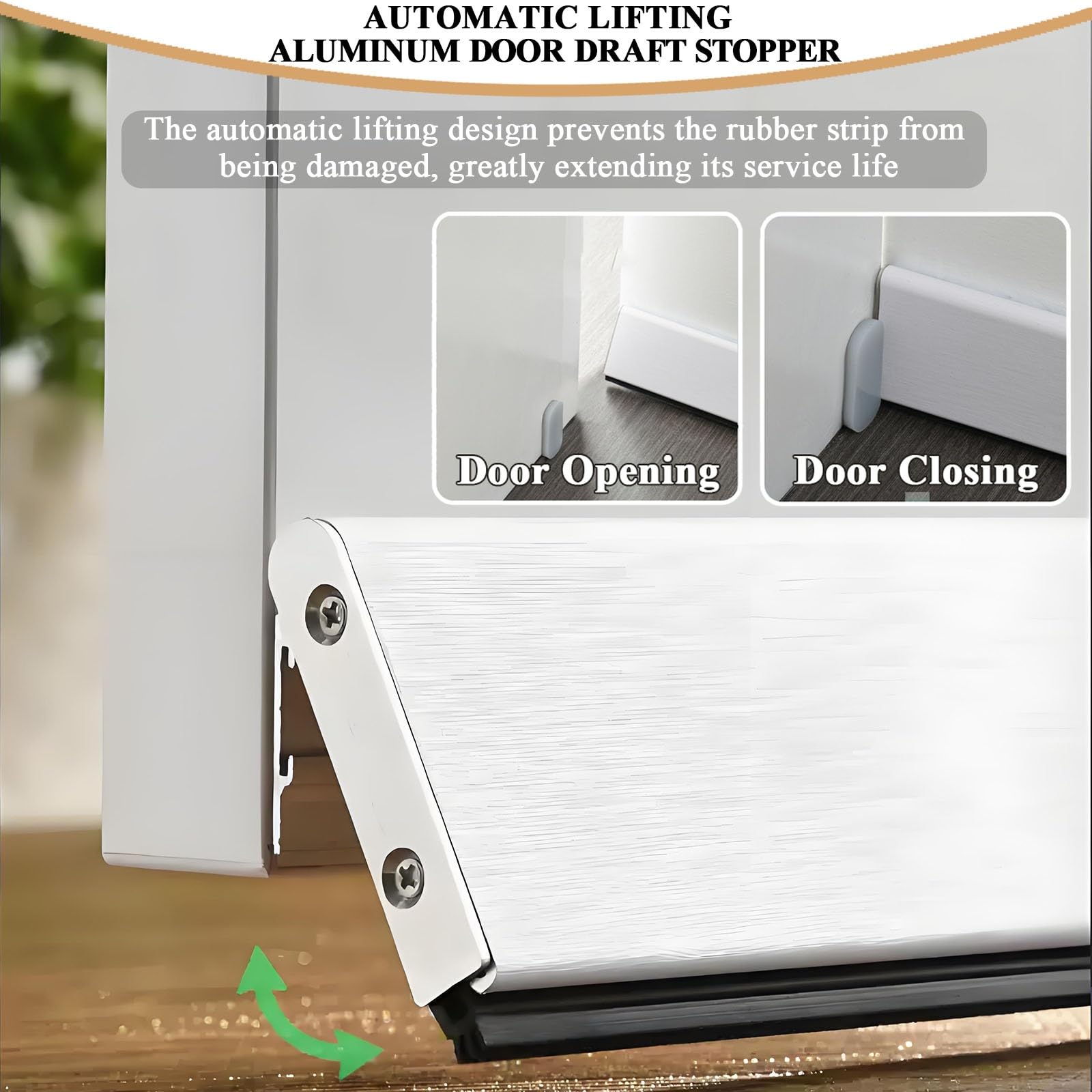 Paraspifferi da 74,2 cm, blocco automatico del rumore, in alluminio e guarnizione in gomma, per camera da letto e porta, efficiente dal punto di vista energetico, protezione contro gli spifferi e