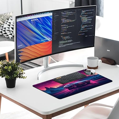 Miniatura 6 de Large Mouse Pad Synthwave Car Mountain Red Sun Vaporwave Desk Mat Computer Accessories Gaming Office Organizers Supplies Decor Essentials Keyboard