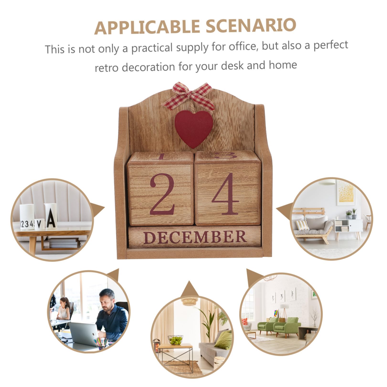 MAGICLULU Calendario da Tavolo in Legno Blocchi Rotanti Calendario Continuo in Legno per Ufficio e Casa Decorazione Retrò Compatta e Funzionale
