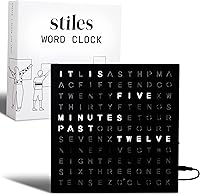 Vista 1 de Reloj de palabras Stiles, reloj de escritorio LED moderno de 20 cm por 20 cm con cable USB, aluminio, único con palabras, contemporáneo, para sala