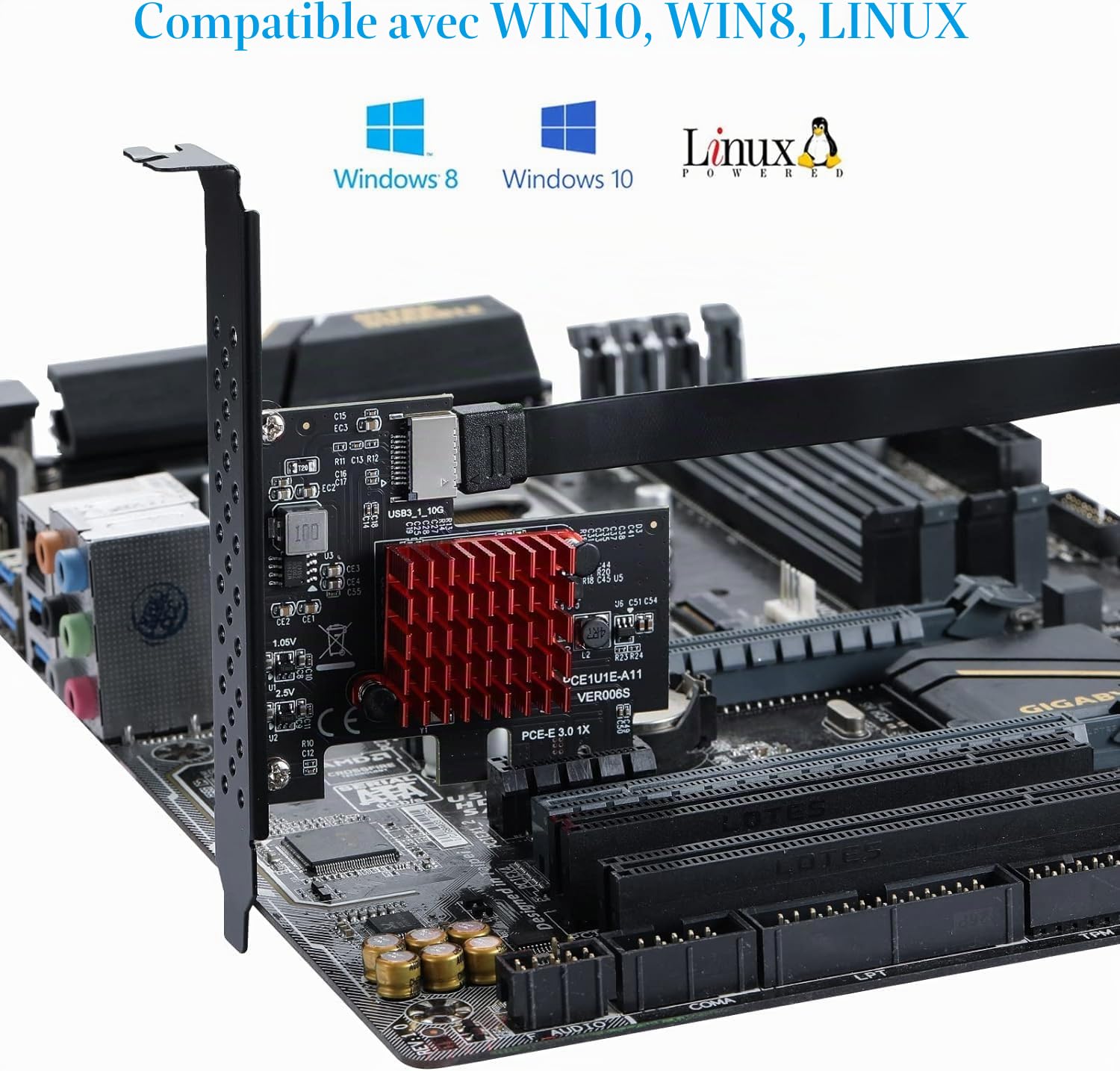 Connecteur de Panneau Avant PCI Express 1X vers C-Type, Carte d'extension PCIE USB3.2 GEN2 Type-E, Carte Adaptateur PCIE USB3.1 10 Gbps avec Puce ASM3142 pour WIN10/8/7