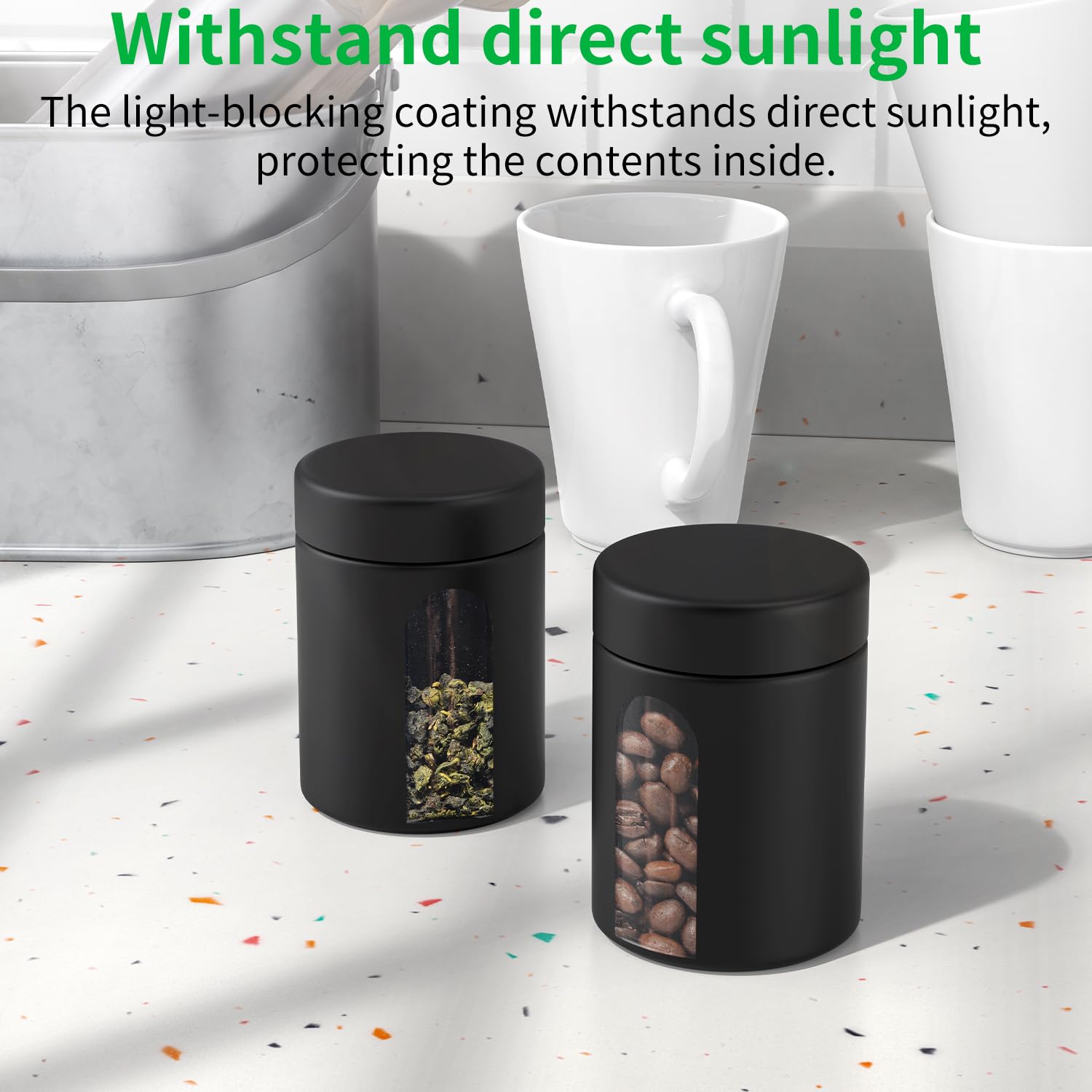 Urekt Tarro de almacenamiento de vidrio (4 onzas), paquete de 2 recipientes visuales a prueba de olores con tapa resistente a los niños, pequeña botella impermeable multiusos para café, té, hierbas,