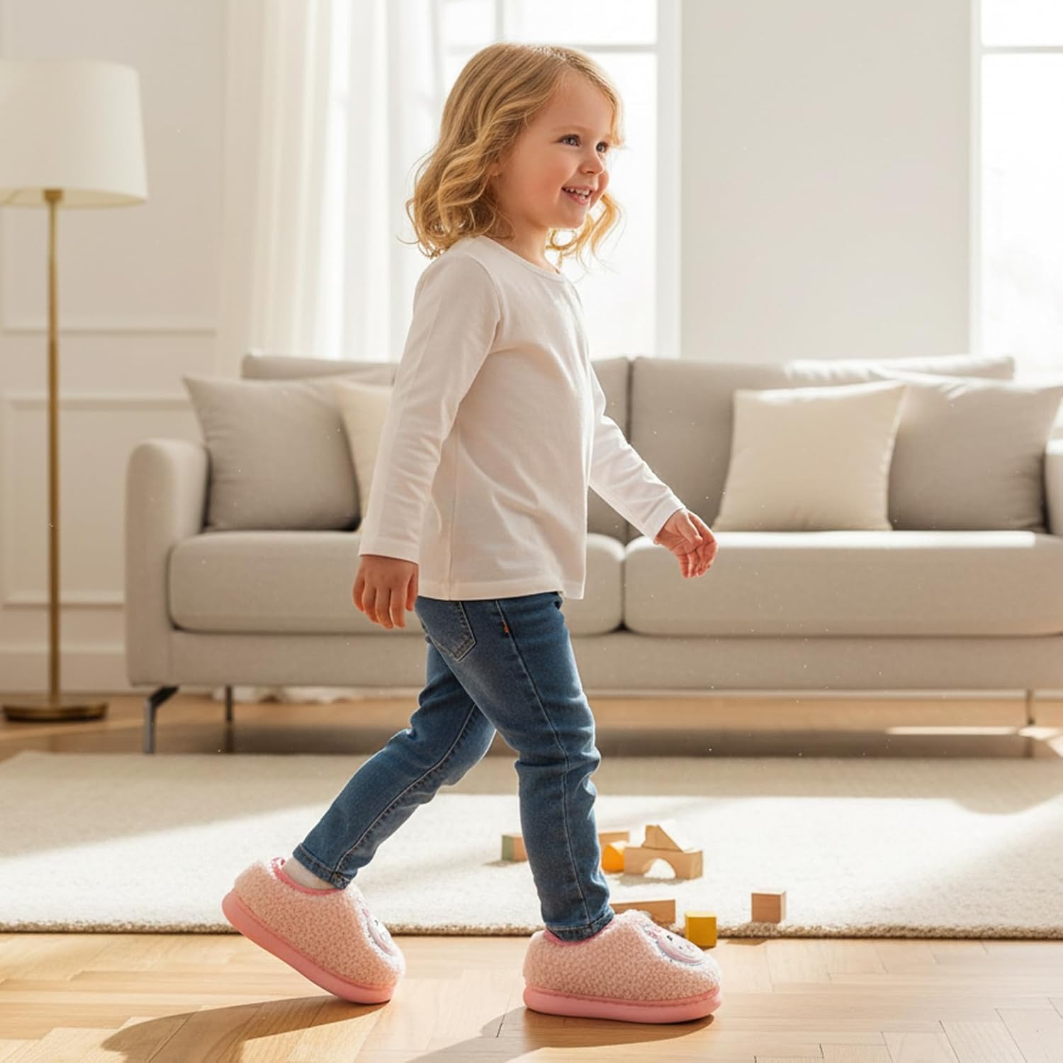 Toddler Slippers Girls Boys-Bunny Dinosaur Fuzzy House Slippers with Memory Foam,Warm Soft Plush Bedroom Winter Indoor Shoes for Little Kid - Image 3