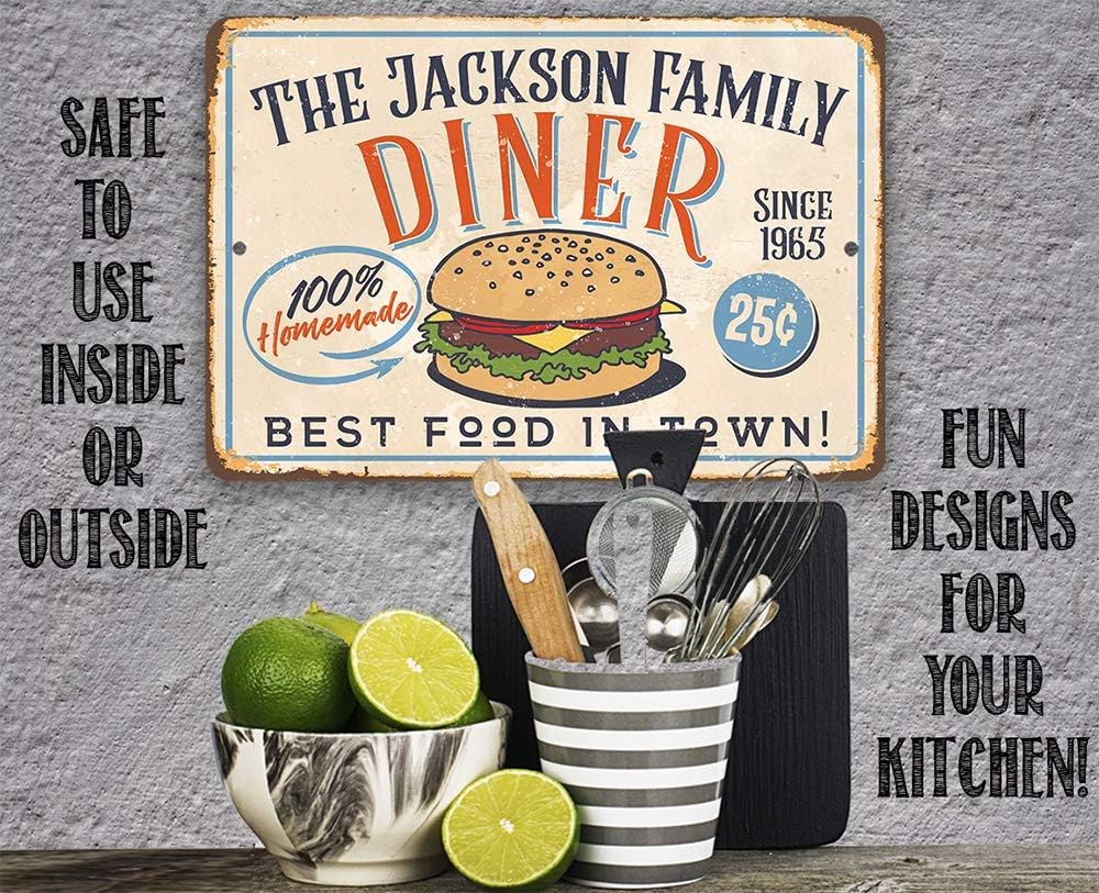 Personalized - Diner - Classic Food Restaurant Advertising Print, Wall Hanging Kitchen Signs, Diner Snack Bar and Concession Stand Decoration, 8x12 or 12x18 Indoor or Outdoor Durable Metal Sign
