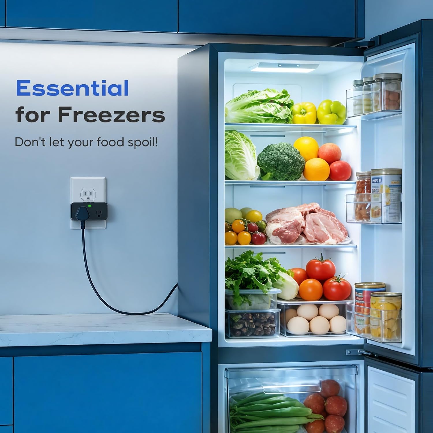 Power Failure Alarm WiFi, Newest Smart Power Outage Alarm with App Remote Cancel Device Alert & Custom Alert Time, 2 Sockets Home Power Loss Alarm for Freezer, GFCI Trips, Sump Pump, Pet Feeder