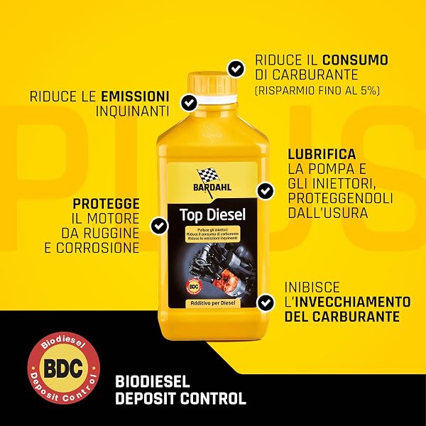 Bardahl - Additivo Top Diesel+, Lubrifica la Pompa e Gli Iniettori, Protegge Tutto Il Sistema di Alimentazione, Riduce i Consumi di Carburante e Le Emissioni Inquinanti, 1 Litro - 4