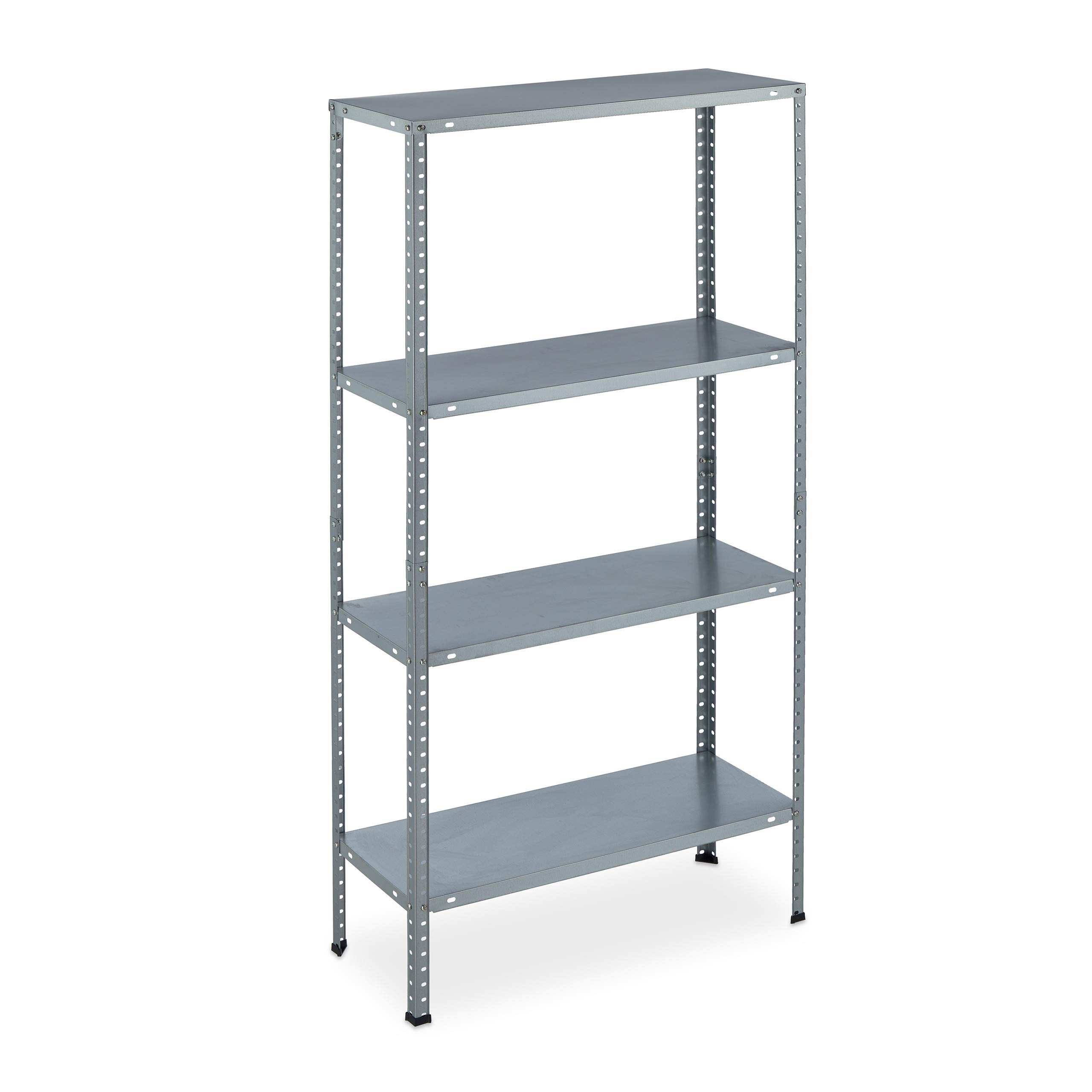 Relaxdays Scaffale in Metallo Zincato, Capacità di 160 kg, HLP: 145x75,​5x30 cm, 4 Ripiani, Acciaio, Cantina, Argento