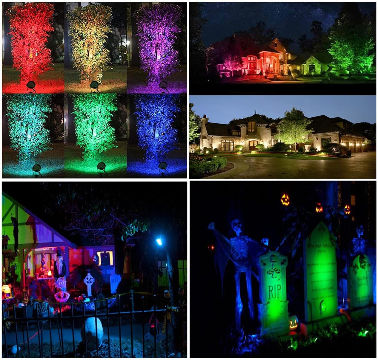 Junview Christmas Spotlights Outdoor Low Voltage Landscape Lights RGB Color Changing LED Landscape Lighting Waterproof Garden Pathway Yad House LED Spot Lights Outdoor (14Pack with Connectors)