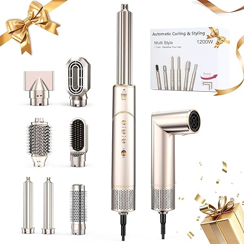 7-in-1 High Speed Airwrap, Hair Dryer & Blow Dryer Brush, Auto Wrap Curls (L/R), Fast Drying, Thermal Round Brush for Smooth Blowouts & Frizz-Free Volume, No Heat Damage