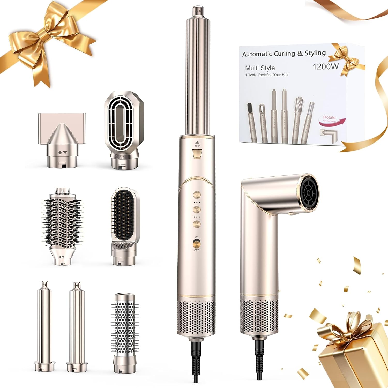7-in-1 High Speed Airwrap, Hair Dryer & Blow Dryer Brush, Auto Wrap Curls (L/R), Fast Drying, Thermal Round Brush for Smooth Blowouts & Frizz-Free Volume, No Heat Damage