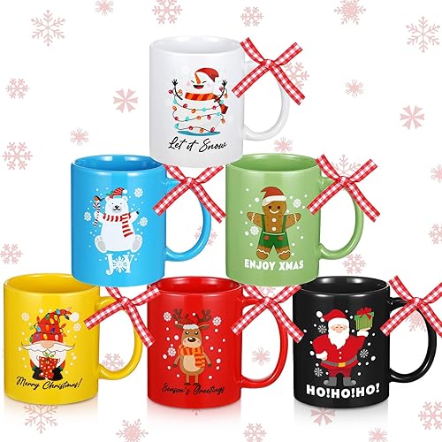 Lallisa Juego de 6 tazas de café de Navidad, juego de regalo de tazas de café de cerámica de 12 onzas, regalos de Navidad, feliz decoración,