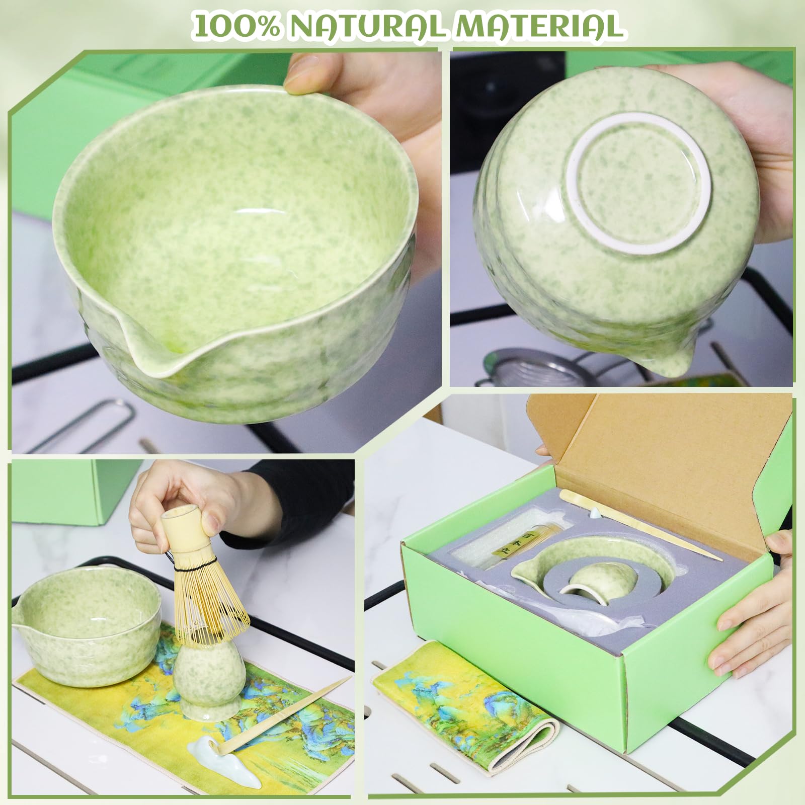 Matcha Set 5-tlg Aus Bambus - Inklusive Besen, Sieb, Löffel & Halter