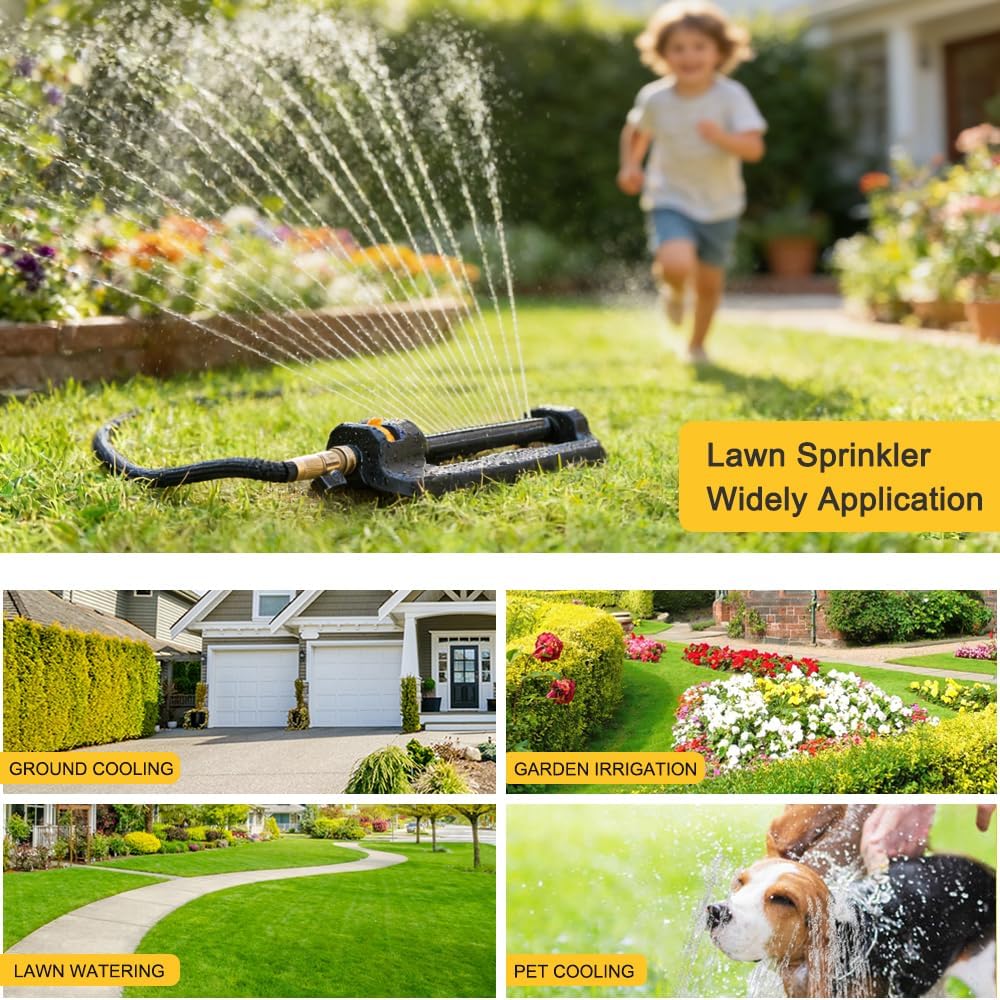 FANHAO Oscillating Sprinkler for Yard, Garden and Flower Beds, Covers Up to 3,600 sq. ft., Durable Lawn Sprinkler with 19 Precision Nozzles, Adjustable Range Watering System