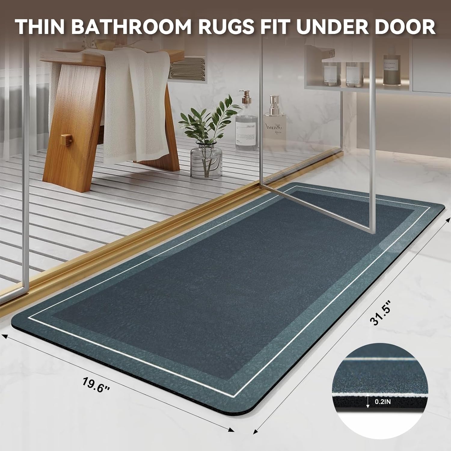 Large Bath Mat - Super Absorbent Quick Dry Diatomaceous Earth Bath Mat Diatomite Stone Bath Mats for Bathroom Non Slip Shower Mat Bathtub Mat, Thin Bathroom Rugs Fit Under Door, 19.6"x31.5", Green