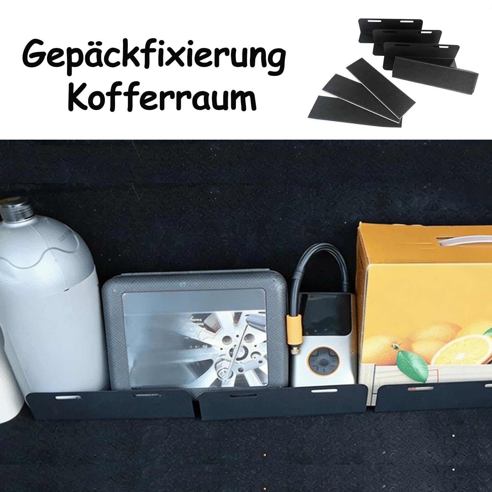 Gepäckfixierung Kofferraum, 4 Stück 19 x 5 x 5 cm Eisen Kofferraums Klettfixierung, Auto Kofferraum Organizer Trenner, für Autos, Vans, SUVs, Limousinen, Kombis
