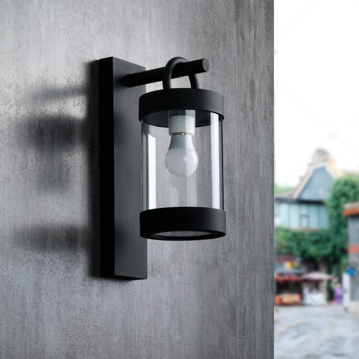 Lampa ścienna na zewnątrz latarnia z czujnikiem zmierzchu do świtu żarówka E26 (brak w zestawie) mocowanie lampa wisząca kinkiet oświetlenie fotokomórki światła na werandę, drzwi wejściowe