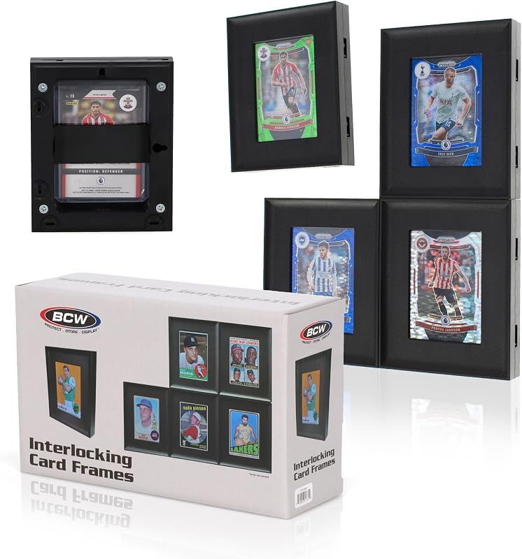 BCW Interlocking Card Frames with Toploaders, Black, Standard Cards, 6 Pack | Six frames hang vertically or horizontally, interlock for custom displays, and fit BCW toploaders or magnetics up to 180 pt.