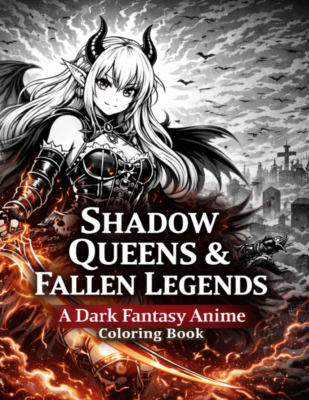 Shadow Queens and Fallen Legends: A Dark Fantasy Anime Themed Coloring Book