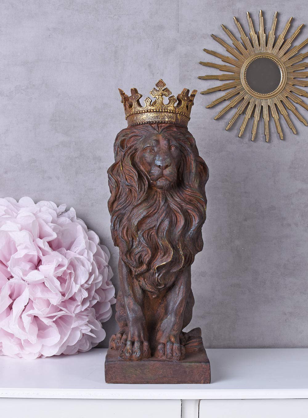 Unbekannt Figurka lwa figurka zwierzęcia wejście lew z koroną rzeźba ogrodowa, brama ogrodowa, lew ogrodowy, cw204 Palazzo Exclusive