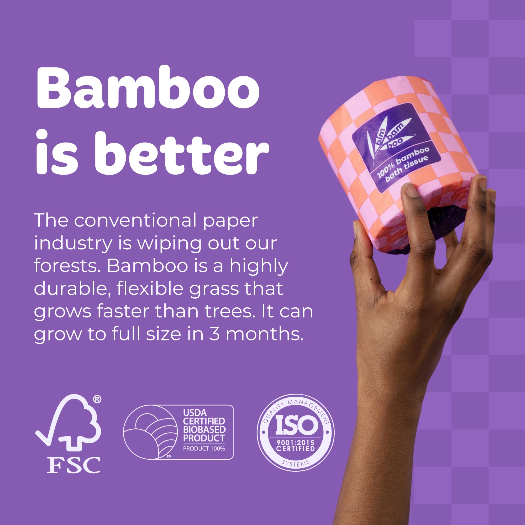 Bim Bam Boo Organiczny papier toaletowy z bambusa, hipoalergiczna, biodegradowalna chusteczka do kąpieli dla skóry wrażliwej, nie mechaci się, bezpieczny dla septycznego, nie zawiera plastiku, 2