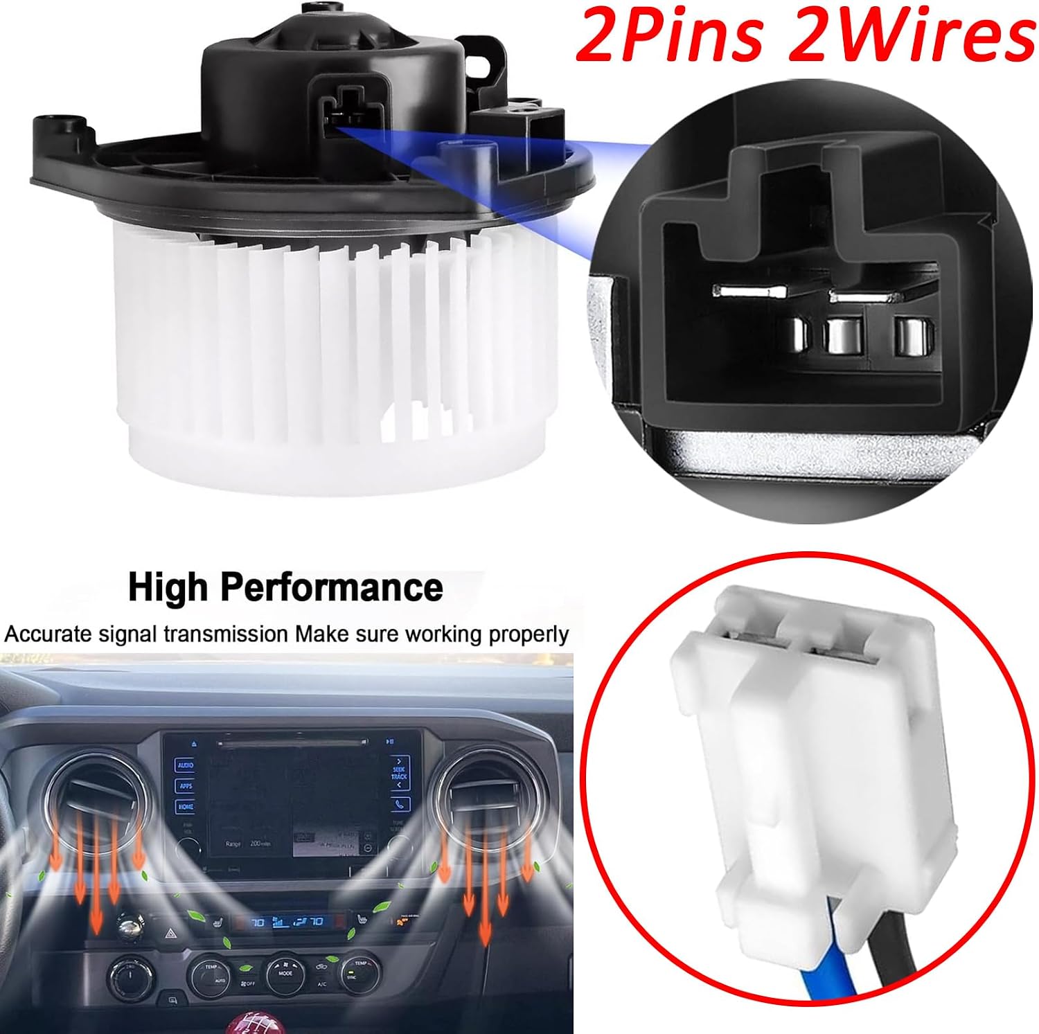 2 Wires AC Heater Blower Motor Connector Wiring Harness Pigtail Plug 8 Inch 12AWG for Toyota Tacoma 2005-2015 2016 2017 2018 2019 2020 2021 2022 2023 Replaced OE# 87103-04050 90980-10916