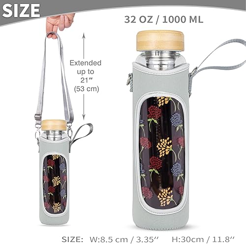 Miniatura 7 de Justfwater Botella de agua de vidrio de 32 onzas con infusor de té, vaso de té de vidrio sin BPA con funda y 2 tapas, taza de viaje reutilizable
