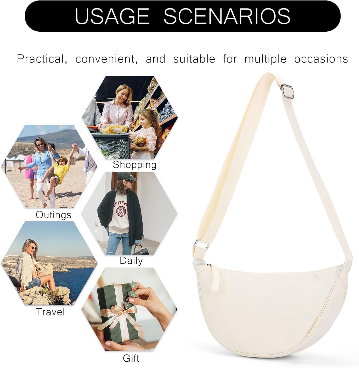 BESMART Small Nylon Crescent Crossbody Bag for Women Men Trendy, Waterproof Crescent Sling, Lightweight Travel Purses - Image 8