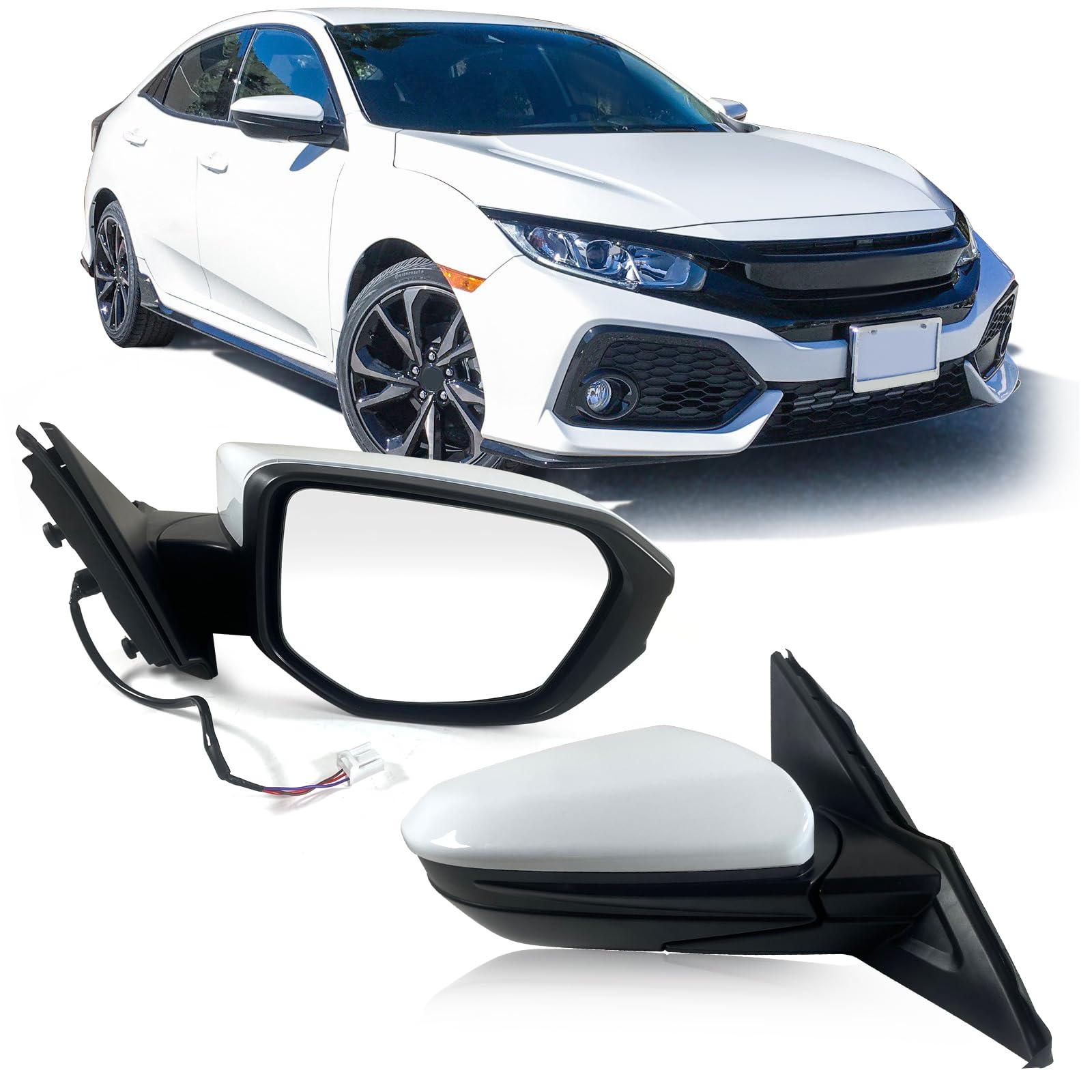 Lqito Right Passenger Side Door Mirror For 2016-2021 HONDA CIVIC LX SE Sport with Power Mirror Ajust Manual Fold Non-Heated Match to Taffeta White Replace 76208TBAC03ZA; HO1321283(3 Pins)