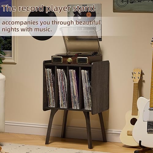Miniatura 6 de LELELINKY - Soporte para tocadiscos, mesa de almacenamiento para discos de vinilo con patas de madera, almacena hasta 100 álbumes, moderna mesa para
