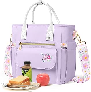 Deluxe Insulated Lunch Box Bag Women - Leakproof Waterproof Cooler with Multi Pockets Removable Strap for Work Picnic - Teacher Mothers Day Christmas Birthday Gifts