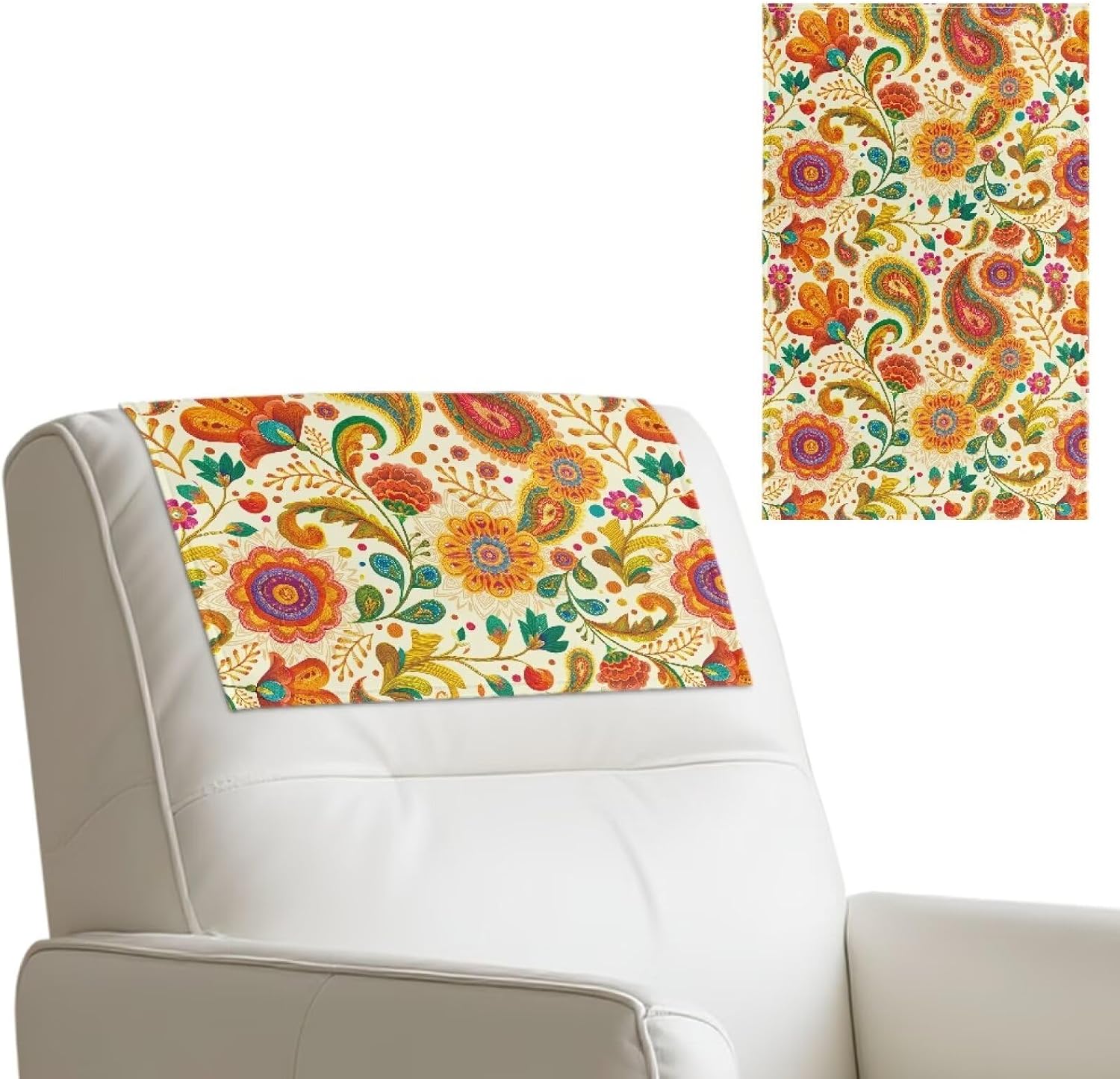 Headrest Cover for Recliner Chair 1 Piece White Floral Bird Recliner Chair Head Protective Covers with Hook and Loop Furniture Protector Novelty Sofa Couch Head Rest Slipcover