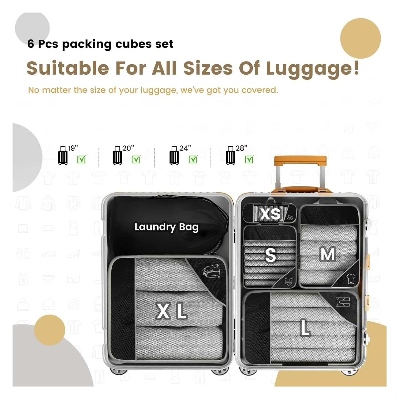 Packwürfel 6-teiliges Reise-Komprimierungs-Packwürfel-Aufbewahrungs-Organizer-Set mit Schuhtasche, Netz-Sichtgepäck, tragbarer, leichter Koffer(Color 11)