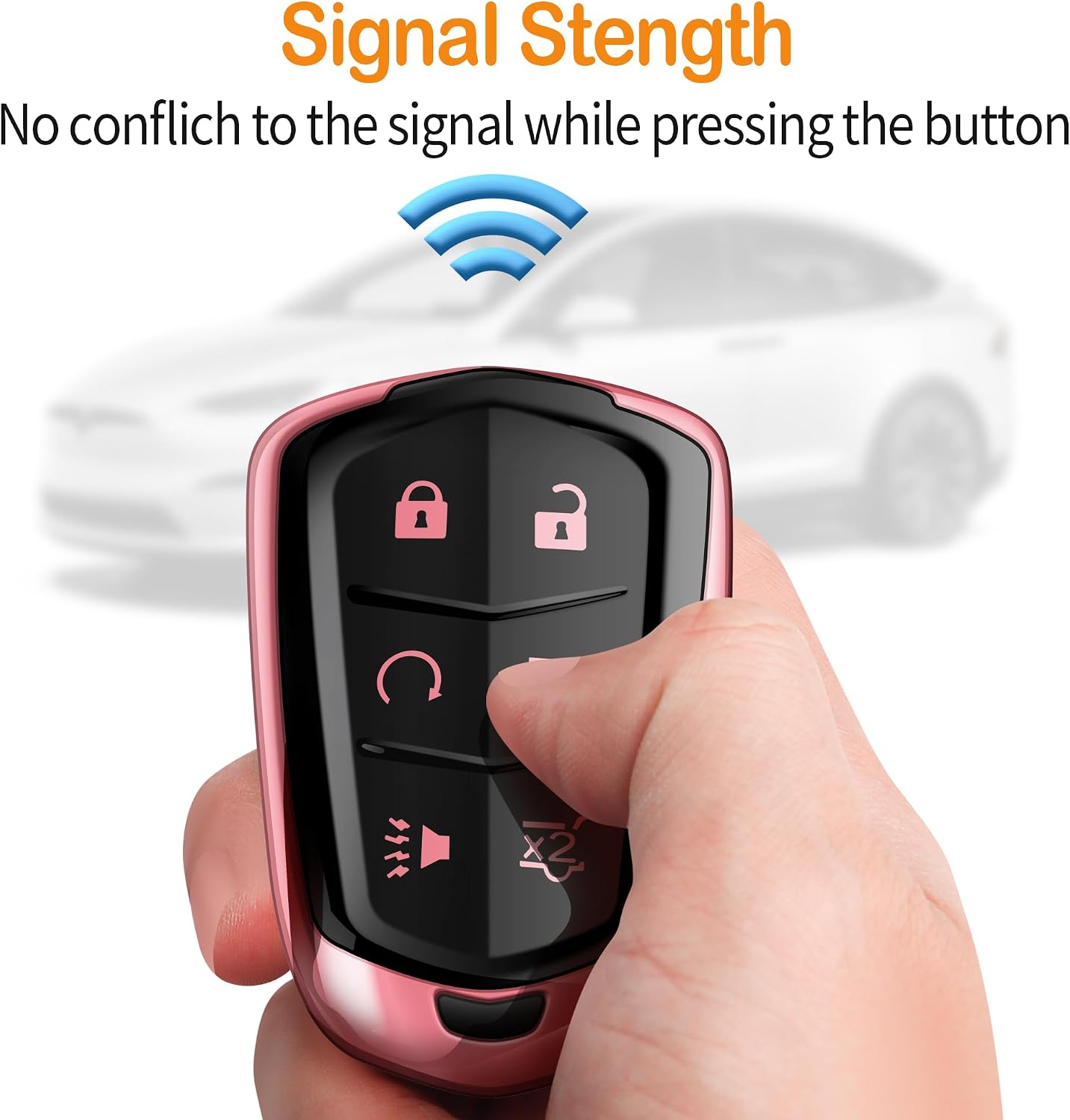 for Cadillac Key Fob Cover with Keychain Soft Full Protection Key Shell Key Case Compatible with 2015-2019 Escalade, CTS, SRX, XT5, ATS, STS, and CT6 Smart Key (Pink, 6 Buttons) image 5