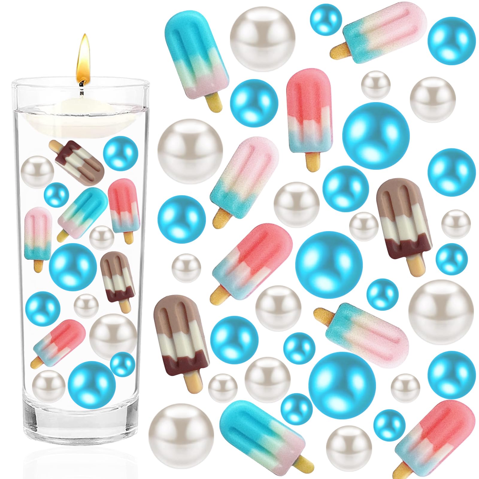 Perlas de imitación azul y blanco para decorar tu mesa de verano y jarrones de bodas playeras