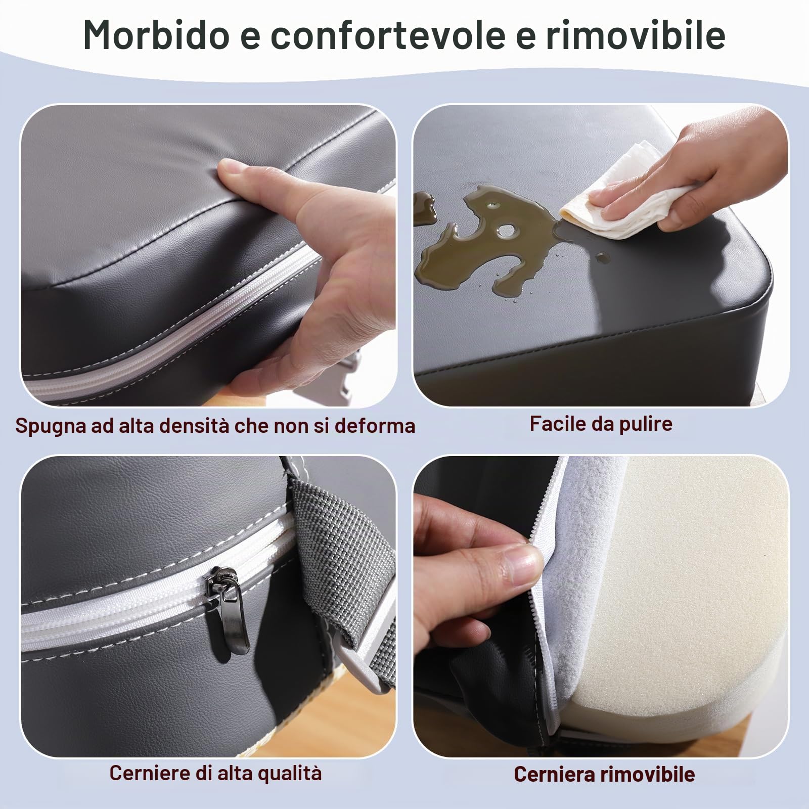 Rialzo Sedia Bambini Cuscino Da Tavolo Lavabile Alzasedia per Bambini Regolabile Alza Sedia con 2 Cinghie Per Sedia Da Pranzo(Grigio Scuro)