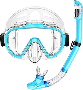 Snorkel Set, Zipoute Snorkel Dry Top Snorkeling Gear for Adults, Panoramic Anti-Leak and Anti-Fog Tempered Glass Lens, Adults Adjustable Snorkeling Set, Scuba Diving Swimming Training Snorkel Kit