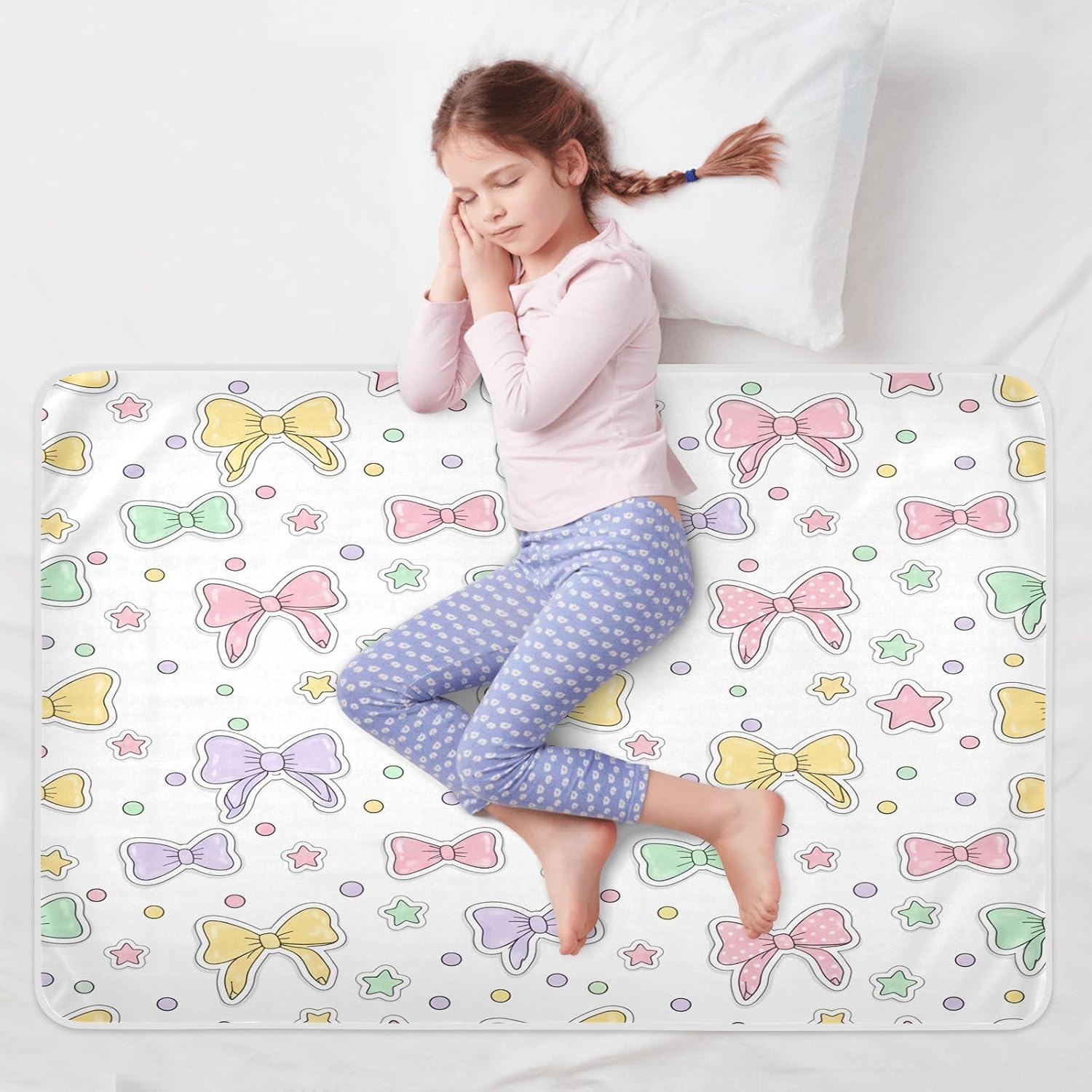 CEBUGI 34” x 52”Washable Underpads Heavy Absorbency Waterproof Incontinence Bed Pads Colorful Bow Pee Pads for Adults Kids and Baby