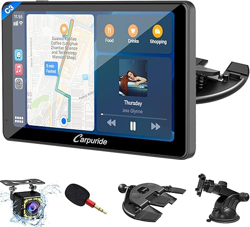 Carpuride C3 Carplay estéreo portátil inalámbrico para automóvil de 7 pulgadas, pantalla táctil IPS, receptor de radio de reproducción de automóvil,