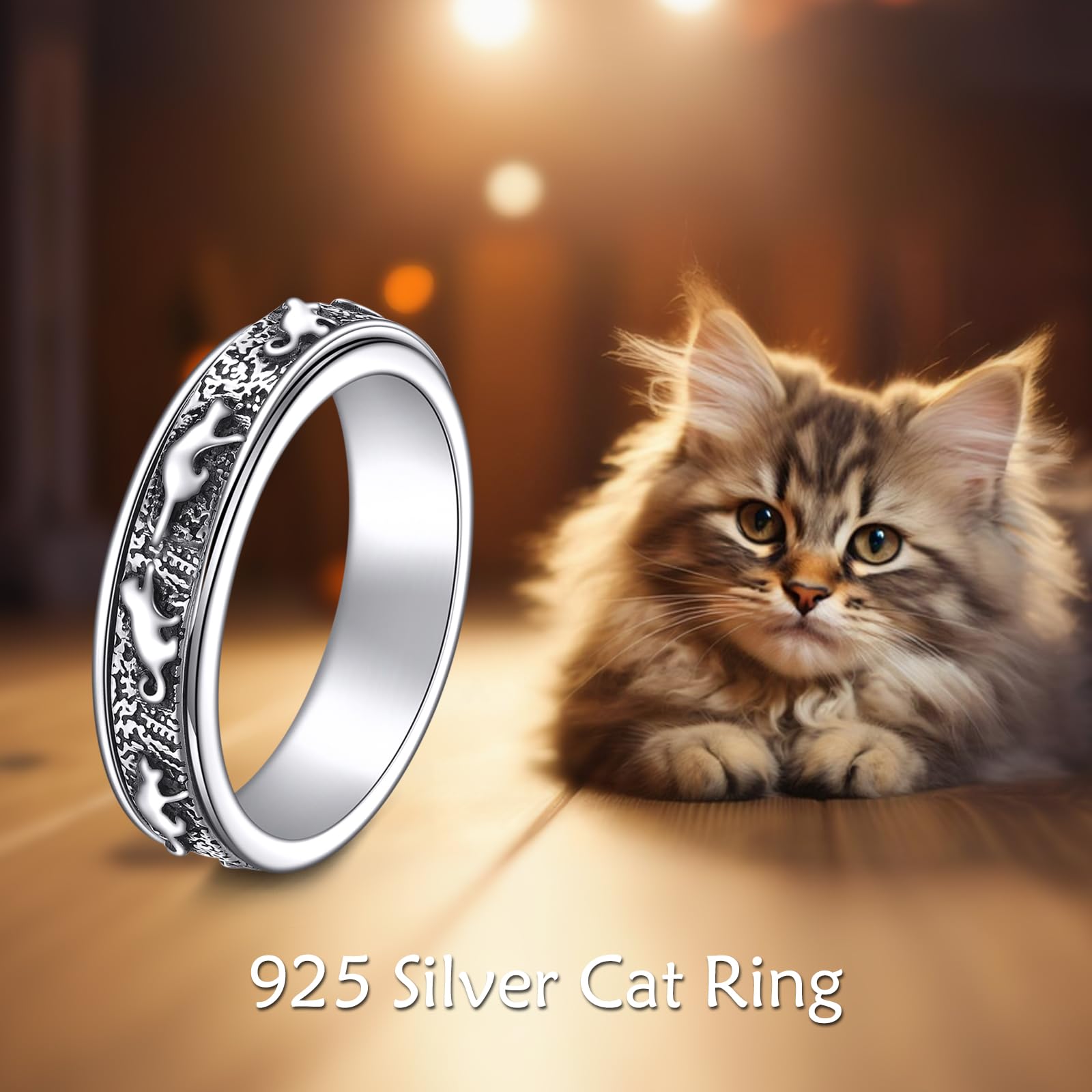 ONEFINITY Katze Fidget Ring 925 Sterling Silber Katze Spinner Ring Für Frauen Angst Ringe Katze Spinning Ring Fidget Schmuck Geschenke Für Damen