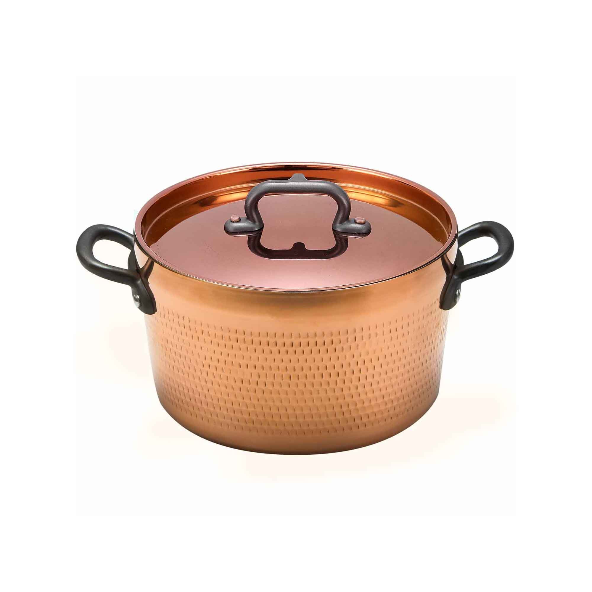 Copper Deep Stewpan with Lid -No Coating-perfect for making sauces or heating liquids- 9.45Inch/5.7-Quart