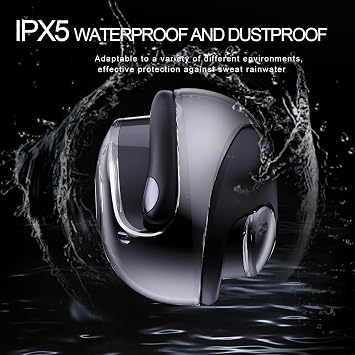 Open Ear Headphones Wireless Bluetooth 5.4, OWS Hanging Earphones Wireless Earbuds with Earhooks and Mic, IPX5 Waterproof, 48H Range, Out of Ear Earbuds for Sports Running Workout Driving(Black)