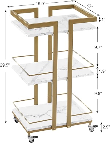Miniatura 7 de BarberPub Carrito de salón utilitario, carrito de peluquería con ruedas de almacenamiento de metal, carrito de esteticista dorado, carrito facial