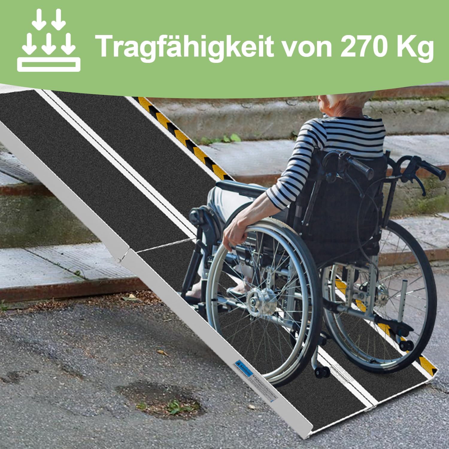 Herrselsam Rampa para silla de ruedas de 152 x 73 cm, soporta hasta 270 kg, con superficie antideslizante, portátil, para silla de ruedas, para casa, escalones, escaleras, apertura de puerta