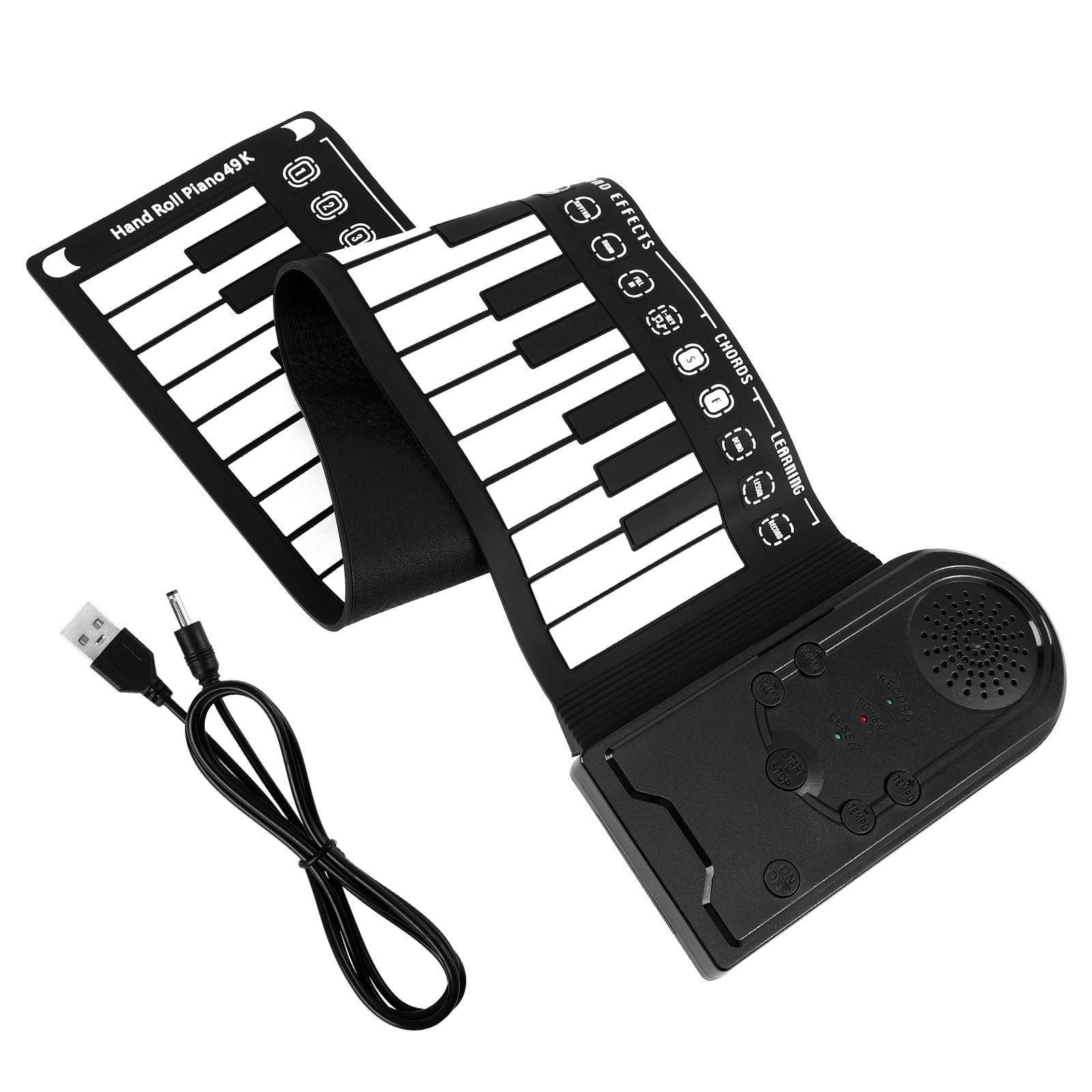 Pianoforte Arrotolabile Pieghevole 49 Tasti Nero in Silicone | Tastiera Elettronica Portatile, Sleep Automatico, Cavo USB Dc 6v, 3 Batterie Aa Vendute Separatamente