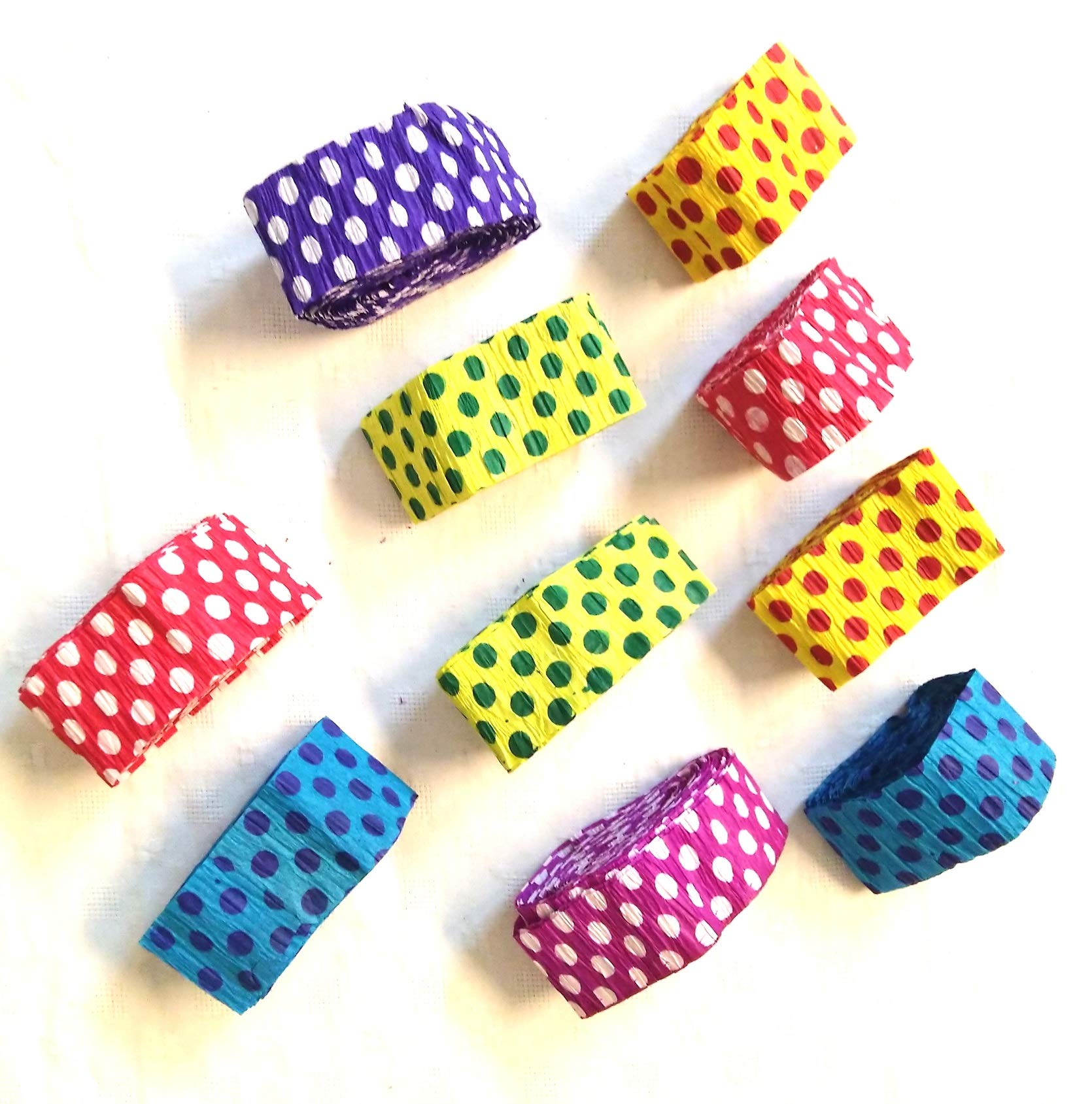 Moon Exclusive Crepe Paper Rolls | Polka DOTS | Streamer Ribbons for Decoration for B'day Prty Celebration (Pack of 10)