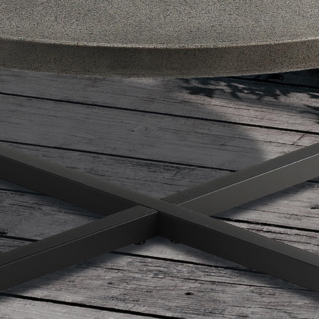 SUNBURY Outdoor Coffee Table Dark Grey, Round Top 12''H x 31.5''W Patio Coffee Table Concrete Finish, Cross Member Support w 4 Legs, Metal Frame