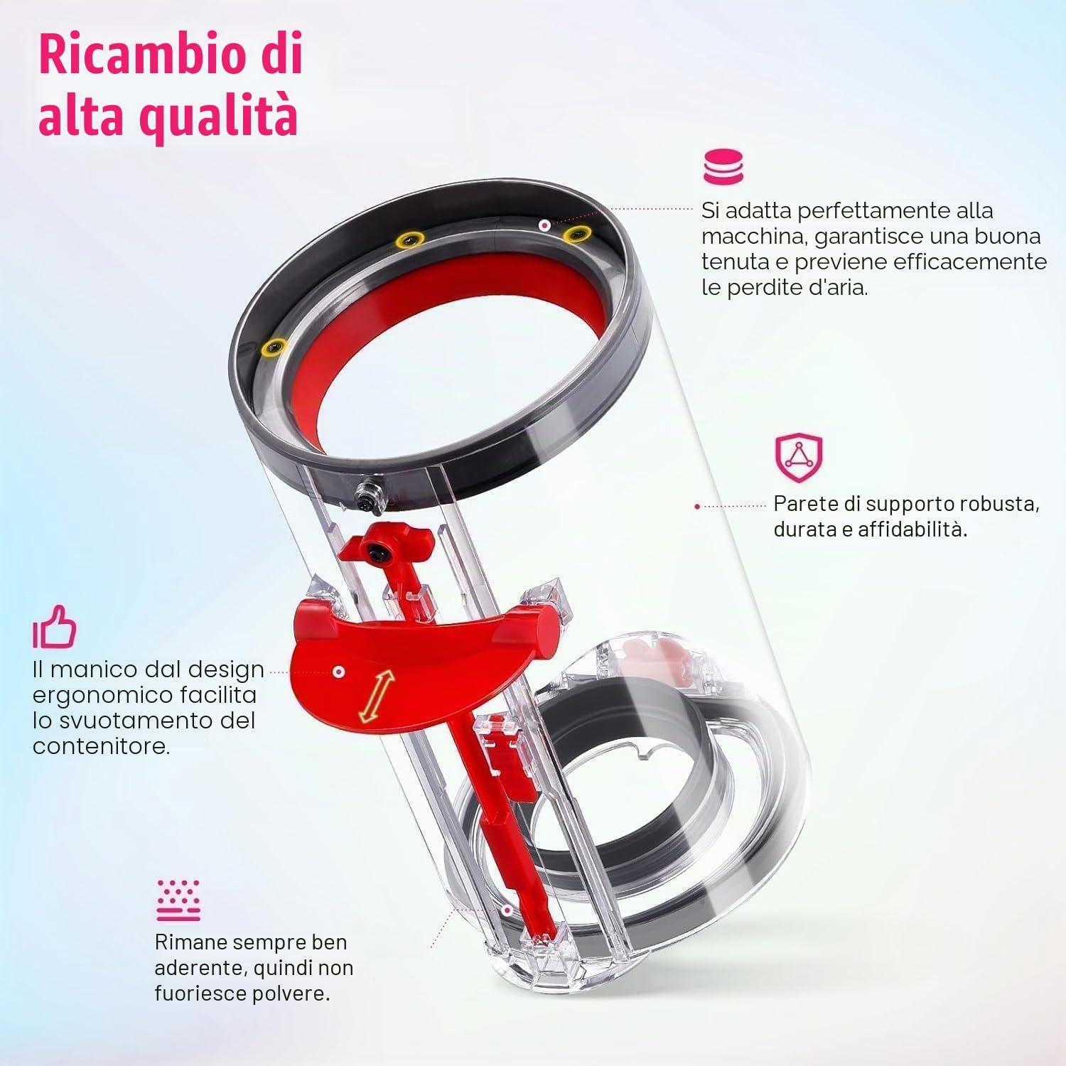 Ricambio per bidone della polvere aggiornato compatibile Dyson V11 V15 SV14 SV15 SV22, contenitore trasparente n. 970050-01/965443-01 con filtro HEPA