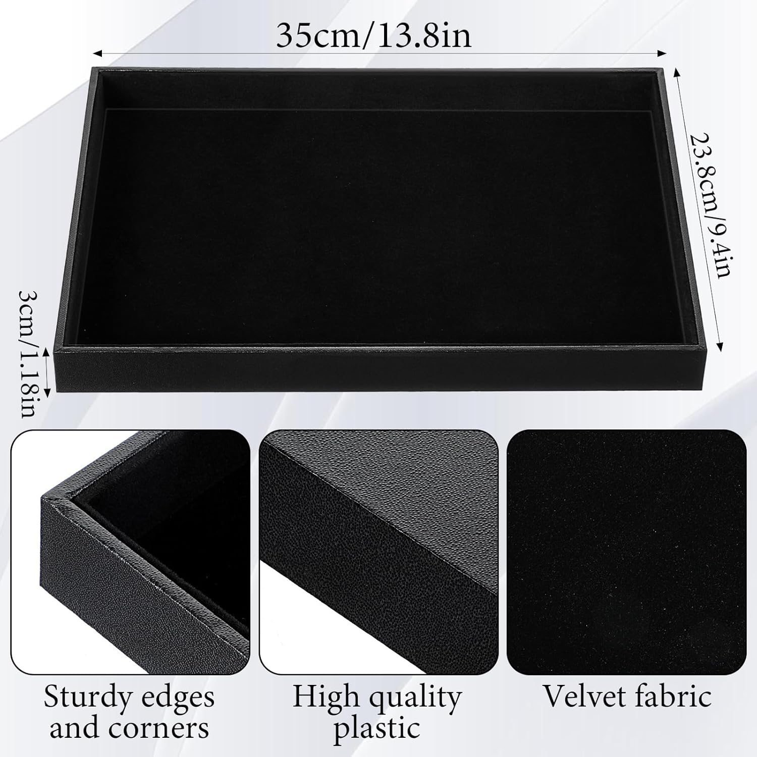 Velvet Jewelry Trays 4 Pcs Black Stackable Jewelry Organizer Trays for Earring Necklace Bracelet Ring Jewelries Storage Display Case
