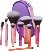Kit 10 Pincéis de Maquiagem Profissional com Estojo, Cerdas Sintéticas Macias para Base, Pó, Blush e Sombra, Completo para Iniciantes, Portátil para Viagem e Presente (Lilás)