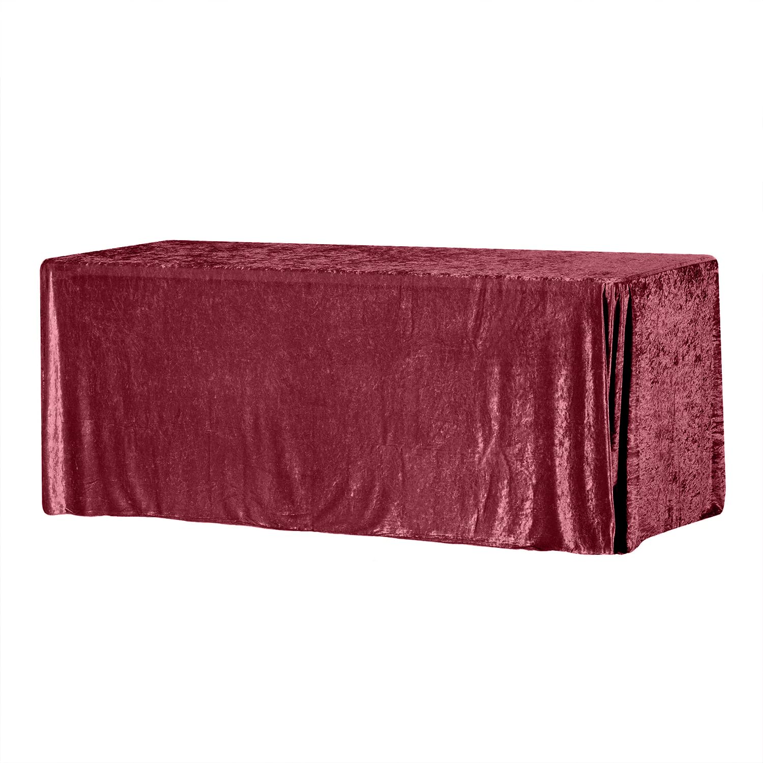 Elegant Event Essentials - Rectangle Fitted Crushed Velvet Tablecloth - Rectangular Table Cover For Home, Buffet Table, Holiday, Banquet, Dinner, Wedding Events, Trade Show - Wine - 8FT x 2.5FT